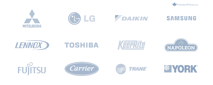 Logos of the major brands and manufacturers of the ductless mini-splits and heat pumps sold in Canada