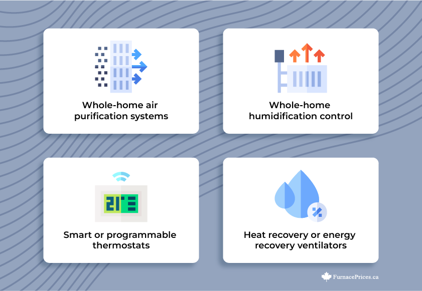 Whole-home air purification systems, Whole-home humidification control, Smart or programmable thermostats, Heat recovery or energy recovery ventilators