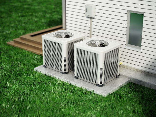 A ducted heat pump system outside of a home