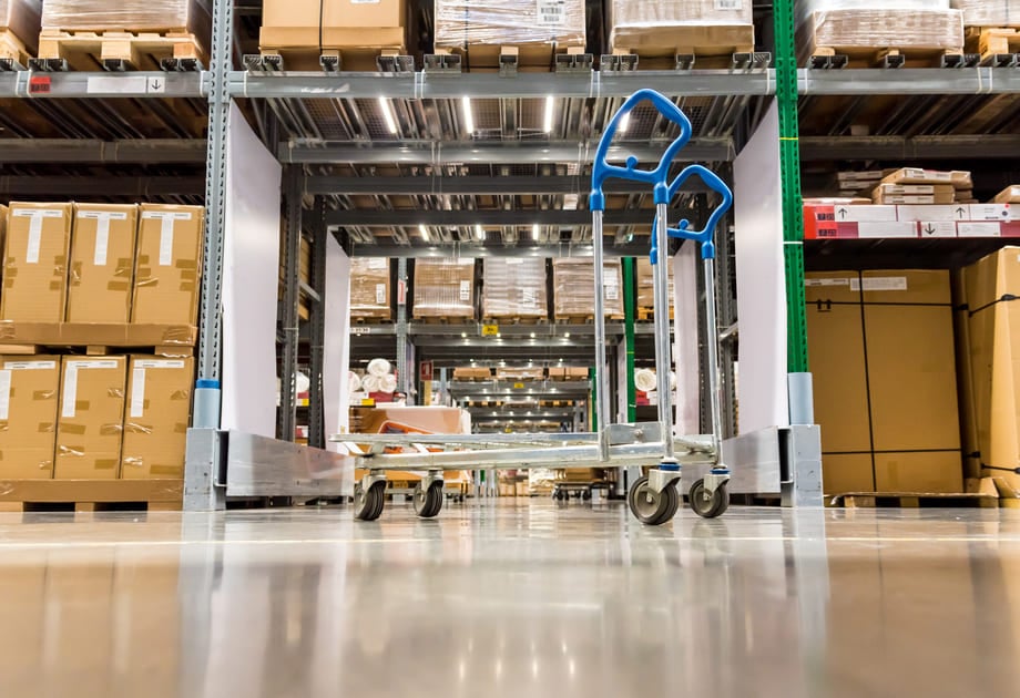 Costco warehouse shelving with boxes