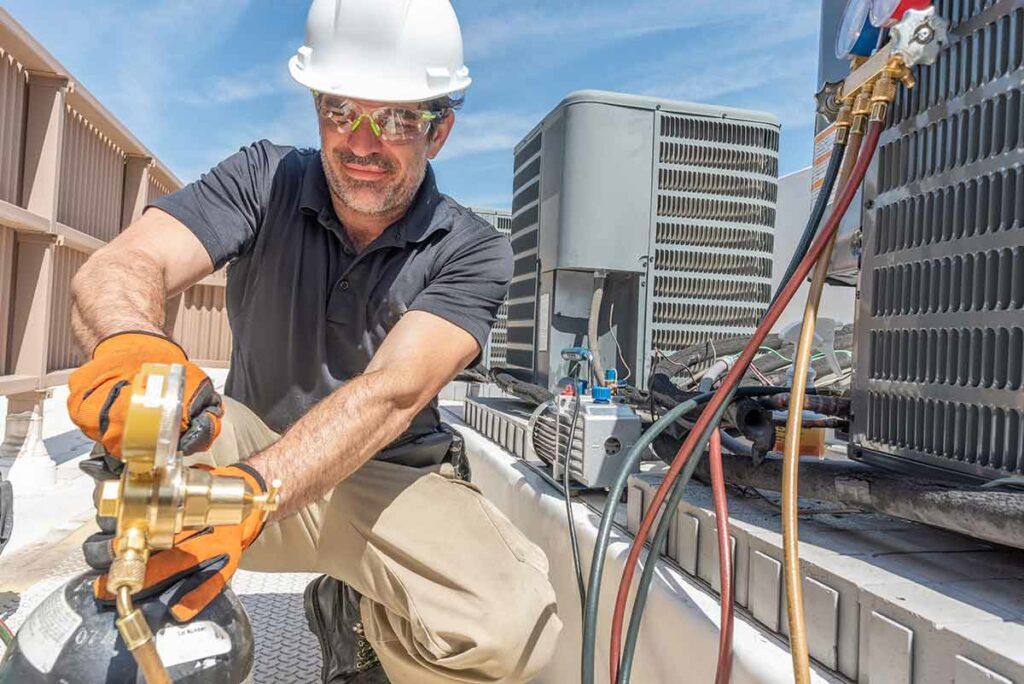 An HVAC contractor at work 